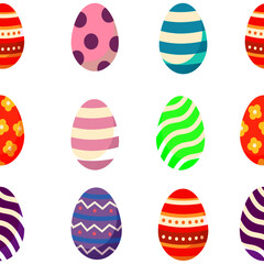 Set of easter eggs. Seamless pattern on white background.