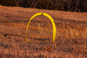 Drone racing gates in a rural landscape 