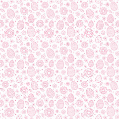 Seamless texture with hand drawn Easter eggs and flowers. Vector