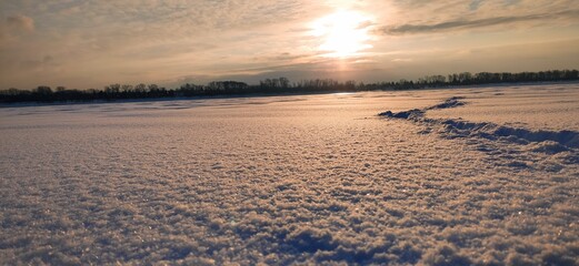 sunset in the snow