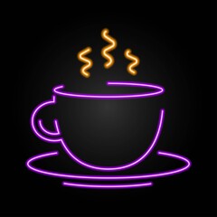Cup of coffee neon sign, modern glowing banner design, colorful trend of modern design on black background. Vector illustration.