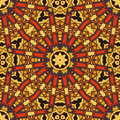 Creative trendy color abstract geometric mandala  pattern in gold red black, vector seamless, can be used for printing onto fabric, interior, design, textile