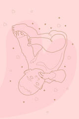 baby lines portrait. pink lines Background. line style