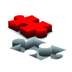 Red puzzle 3d pie isolated vector icon.