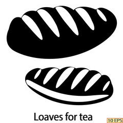 Loaf of bread. Black icon in flat style. Freshly baked loaves. Vector illustration, isolated on white background.