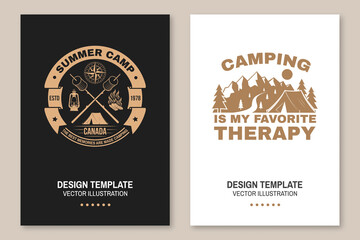 Summer camp. Happiness is toasted marshmallows. Vector. Vintage typography design with camping tent, campfire, marshmallow on a stick silhouette. Concept for shirt or print, stamp or tee