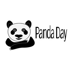Panda day, cute black and white bear in cartoon style for postcard or banner design