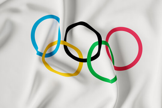 Santander, Spain - March 12, 2021: Olympic games flag. The Olympic Games are an international multi-sport event organized every four years under the supervision of the International Olympic Committee.