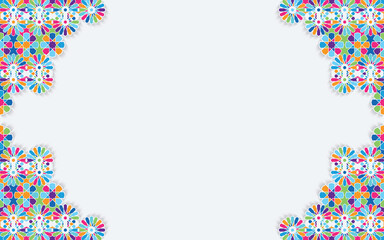 Ornamental colorful patterned relief in arabic style of islamic mosque, greeting card for Ramadan Kareem