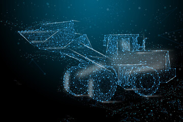 Tractor of the particles. tractor consists of small circles consisting of points, lines, and shapes, stars business. 