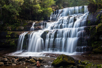 Obraz premium Beautiful ,cascading, Liffey Falls. Located in a cool temperate rainforest. In Liffey Falls State Reserve. Near Deloraine. The falls commence from the Great Western Tiers, Tasmania, Australia.