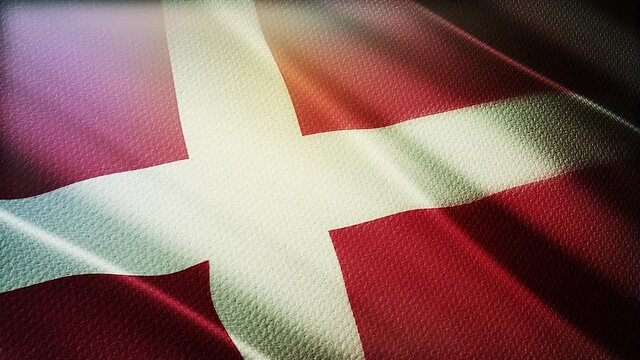 Denmark flag is waving 3D animation. Denmark flag waving in the wind. National flag of Denmark.