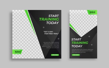 Gym Fitness social media post template design for digital promotion, internet ads and web. Vector