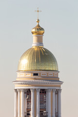 Scenic golden dome of the orthodox cathedral in close up.