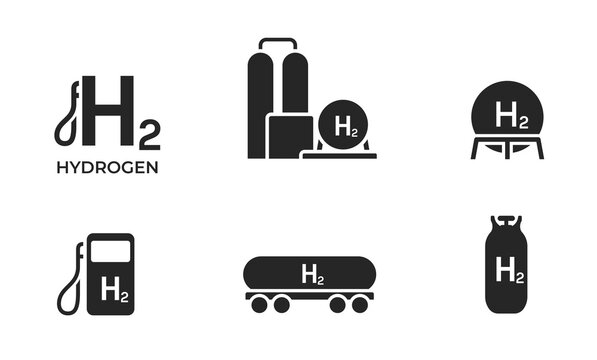 Hydrogen energy icon set. environment, eco friendly industry and alternative energy symbols. isolated vector images
