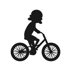 Cute girl riding bike silhouette. Healthy lifestyle in black color concept. Little child rides bicycle. Vector isolated on white