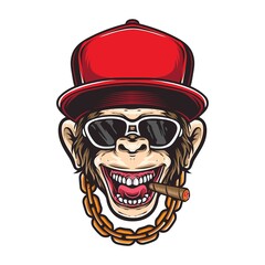 ape wearing baseball cap vector