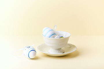 Easter Decoration on yellow background. Soft focus. Copy space.