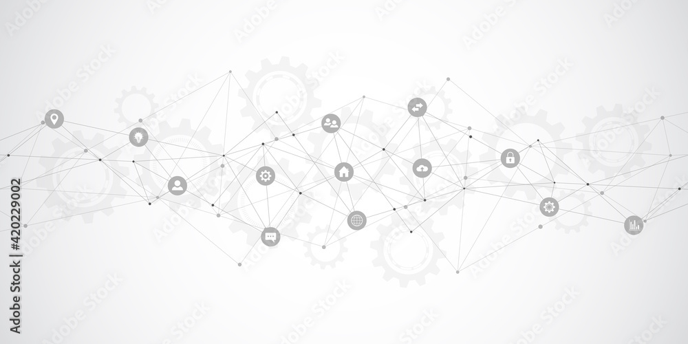 Poster information technology background with infographic elements and flat icons. digital technology, netw