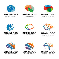 Set of Brain Logo vector template. Design Inspiration. Think idea concept.Brain storm power thinking brain Logotype icon