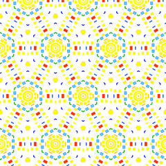 Children's pattern. Abstraction. Kaleidoscope. Template. Gift paper. Celebration. Factory textiles. The science. Green, yellow, red, orange. Banner.