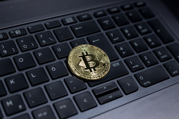 Bitcoin on a black keyboard