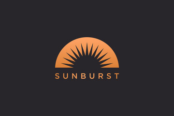 Abstract Sun Logo. Gold Sun Icon with Negative Space Geometric Radial Rays of Sunburst isolated on Black Background. Usable for Business and Nature Logos. Flat Vector Logo Design Template Element.