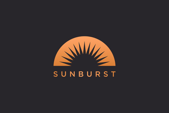 Abstract Sun Logo. Gold Sun Icon with Negative Space Geometric Radial Rays of Sunburst isolated on Black Background. Usable for Business and Nature Logos. Flat Vector Logo Design Template Element.