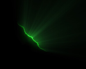 Crack with the light phenomenon on the black surface. Supernatural concept, 3D render illustrations