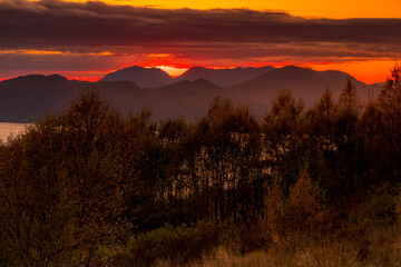Norwegian landscape after sunset.