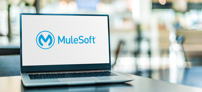 Laptop computer displaying logo of MuleSoft