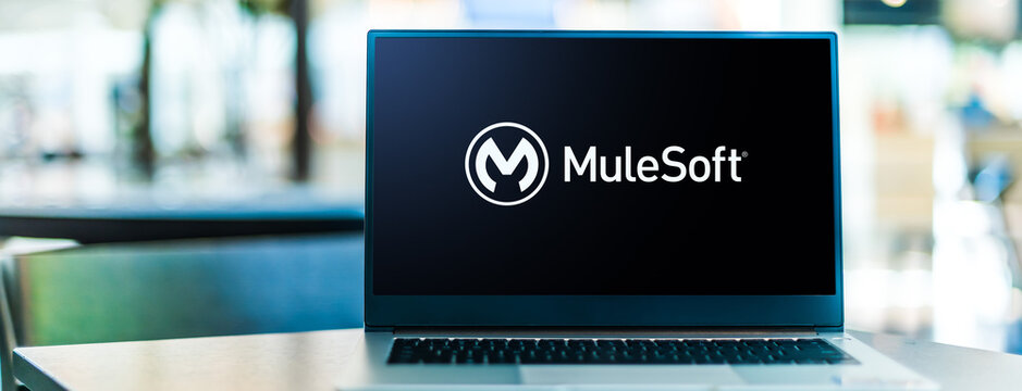 Laptop computer displaying logo of MuleSoft