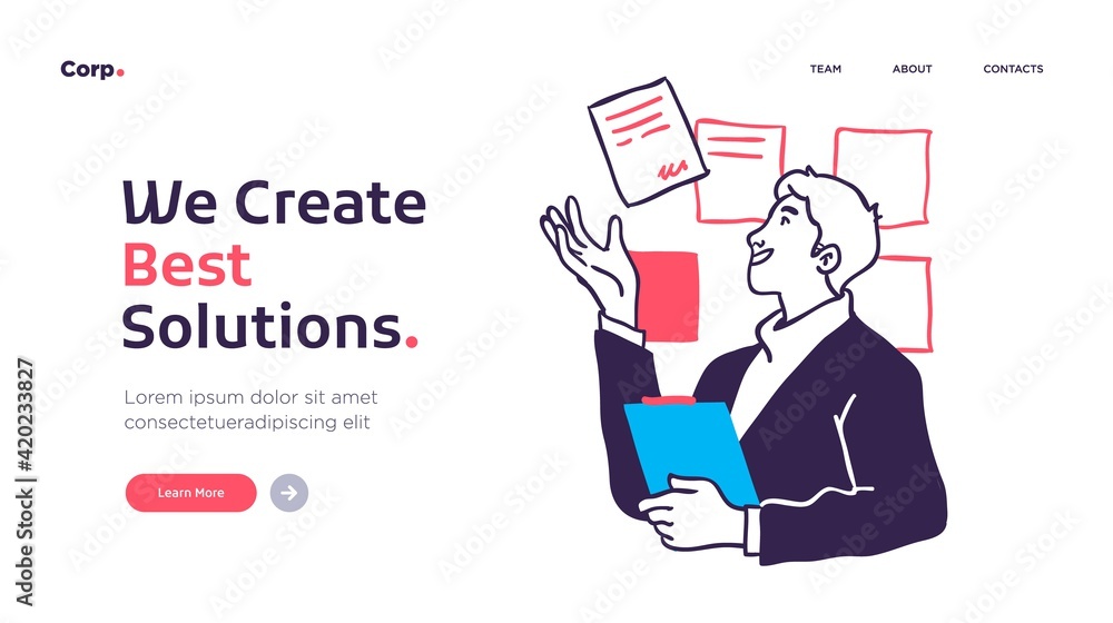 Poster research innovations and solutions. presentation slide template or landing page website design. busi