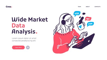 Obraz premium Landing page template of Digital Solutions Business Analytics and Planning. Modern Flat style. Vector illustration.