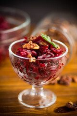 dietary salad of boiled beets with walnuts