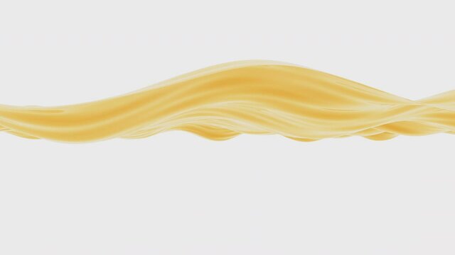 3d animation yellow wave like honey moves on a white background 