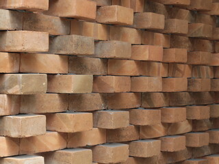 close up shot of pattern red brick installation