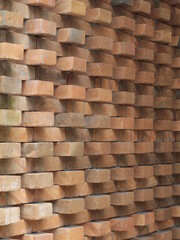 close up shot of pattern red brick installation
