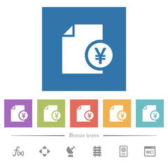 Yen financial report flat white icons in square backgrounds