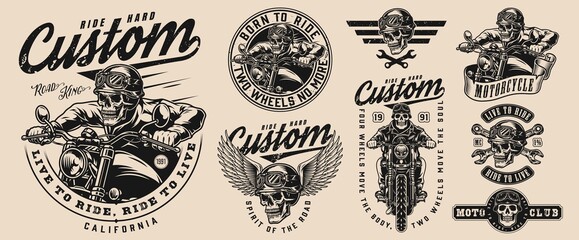 Custom motorcycle vintage monochrome emblems