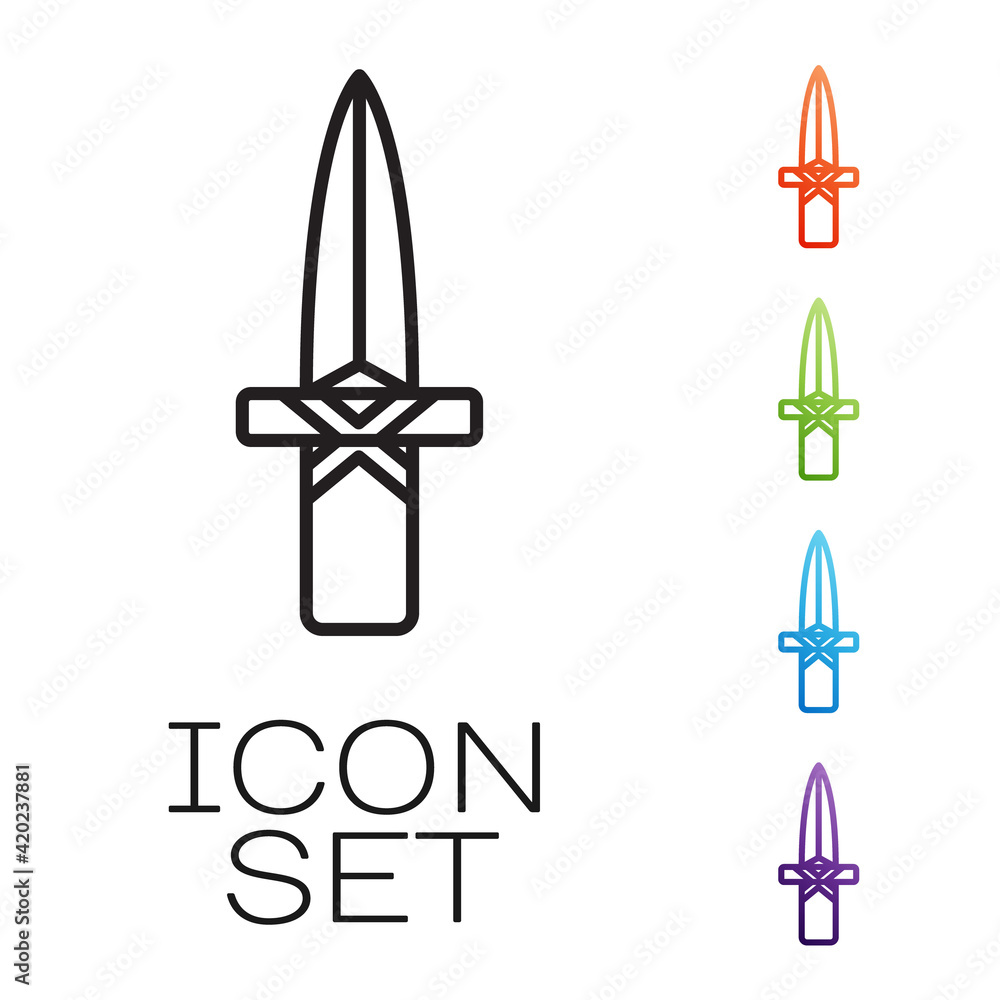 Aufkleber black line dagger icon isolated on white background. knife icon. sword with sharp blade. set icons c