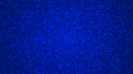 Abstract dark background of small squares or pixels of different sizes in blue colors. Futuristic technology design. Vector illustration