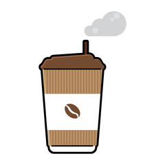 Hot Coffee in modern plastic cup with coffee bean logo, best for icon or logo of coffee shop business