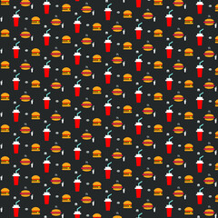 Pattern. Fast food on a black background.
