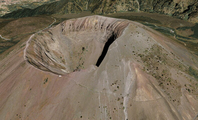 The summit and mouth of Mount Vesuvius in Italy