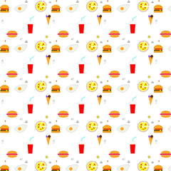 Template. Fast food on a white background. Eggs, drinks, hot dog, burger.