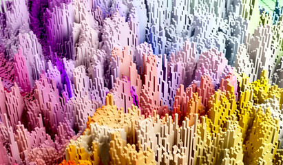 Sci - Fi, Voxel colourful abstract background Illuminated cubes 3D render. Business  and technology concept background