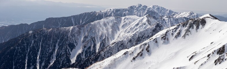 冬の空木岳を木曽駒ヶ岳からパノラマ撮影