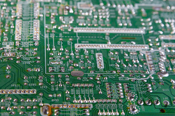 Obraz premium The reverse side of the electronic board with printed wires