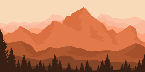 Fototapeta premium vector illustration landscape mountain scenery in flat design style for adventure banner design, web banner, tourism design template, and backdrop design